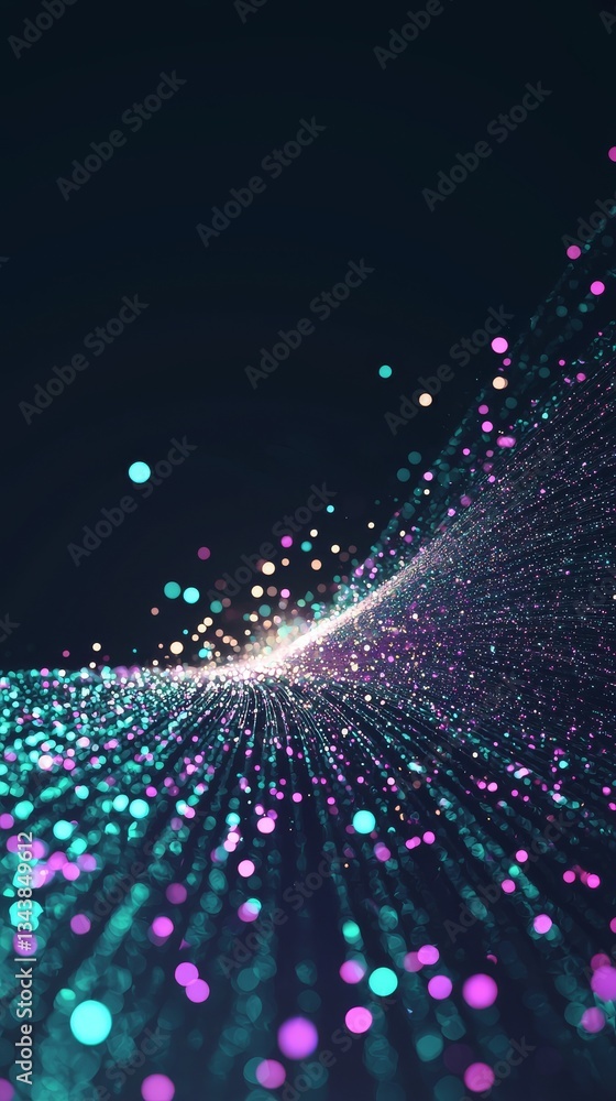 Poster the dynamic motion of colorful light in digital space gives rise to abstract visual patterns and tra