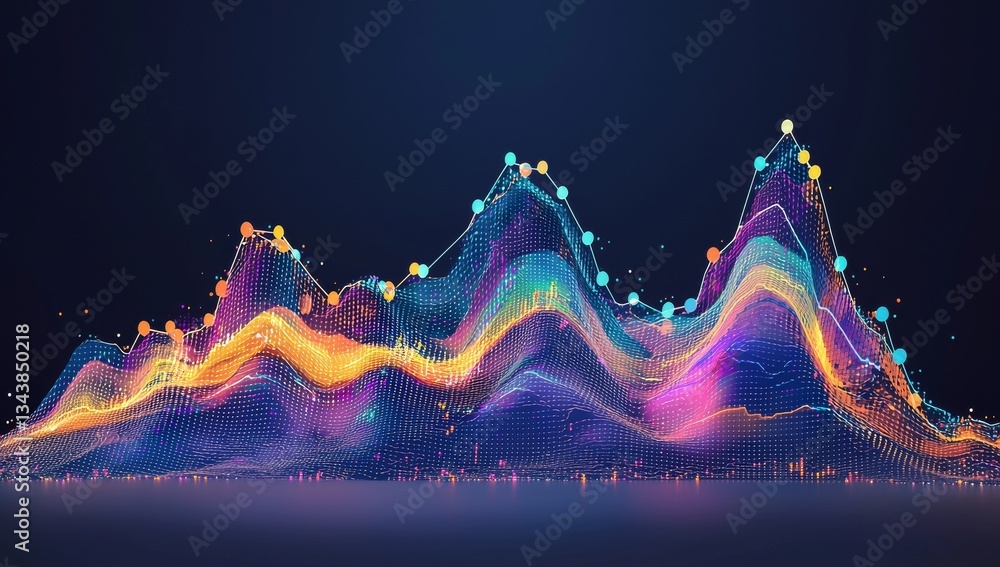 Poster data visualization merges with colorful lines and abstract digital wave patterns