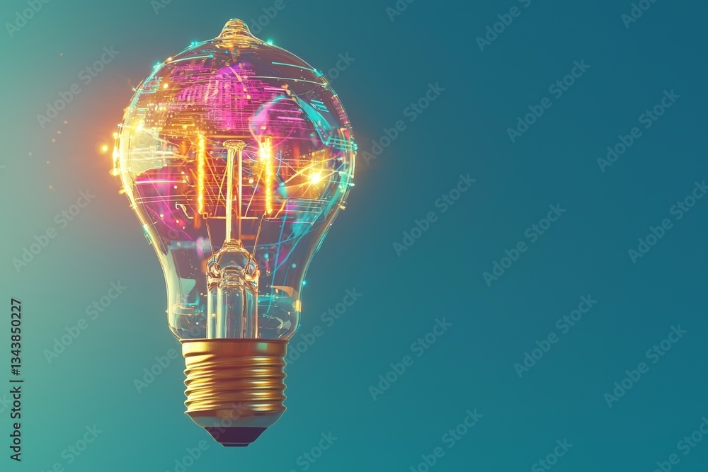 Aufkleber a futuristic cityscape concept with a light bulb that is illuminated and features modern digital pat