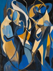 Obraz premium Abstract shapes in blue black and gold.