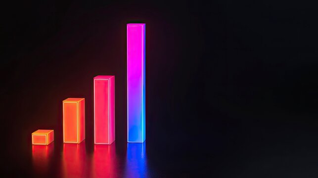 Futuristic Analysis of Neon Graph Charts in Digital Workspace Data Visualization