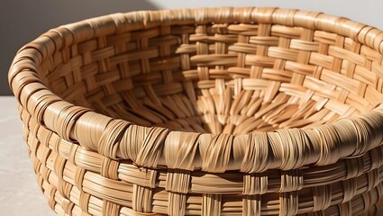 Obraz premium Tightly Woven Basket Texture with Natural Straw Fibers in Light Tan Hues 