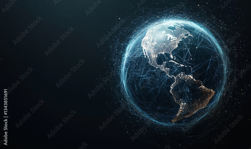 Poster a dark background sets the stage for a digital globe with blue circuit board lines, embodying the id