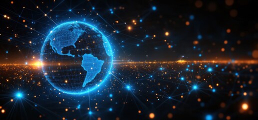 A blue and red globe with a blue planet in the center