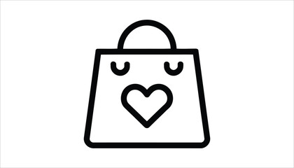 Shopping Bag with Heart Icon, Cute Gift and Love Symbol.