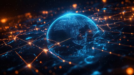 Obraz premium A glowing, futuristic cityscape with a glowing, glowing planet in the center