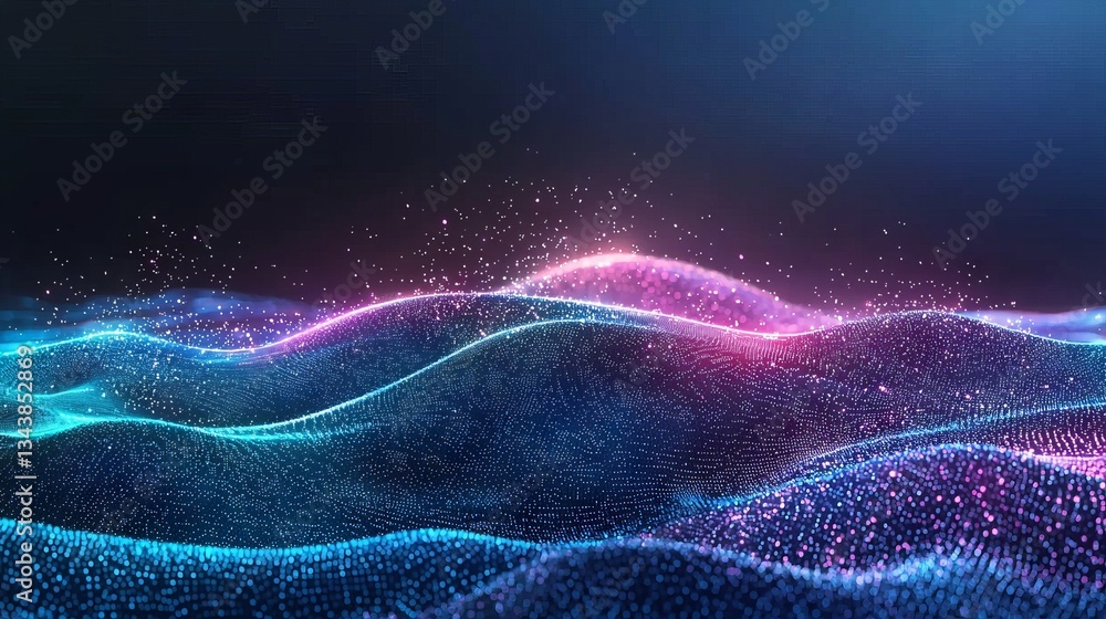 Poster cyber big data flow, blockchain data fields, and network connections form a stream that represents t