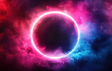 Obraz premium A large red and blue circle with smoke surrounding it