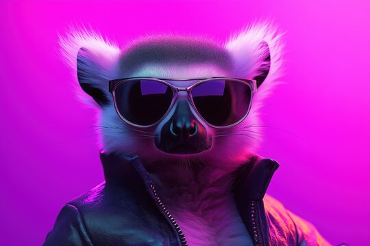 Limur in sunglasses on a purple background