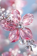 Fototapeta premium Close-up of a delicate pink crystal flower with sparkling details against a soft background