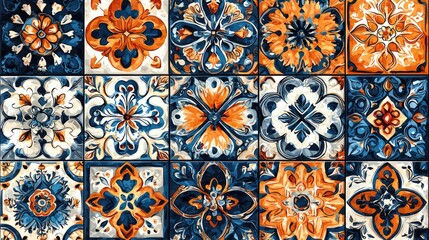 Colorful ceramic tiles featuring intricate floral patterns and designs