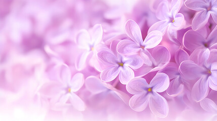 Obraz premium Close-up of delicate lilac flowers in soft pink and purple tones, creating a dreamy floral background. Ideal for romantic designs, nature photography, and springtime visuals. Selective focus