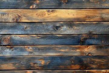 Horizontal planks of stained wood showing various colors and textures