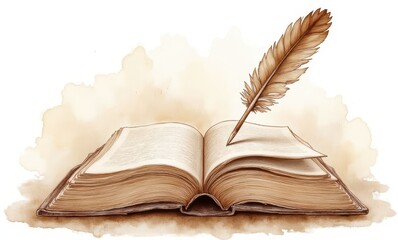 Open book with quill pen
