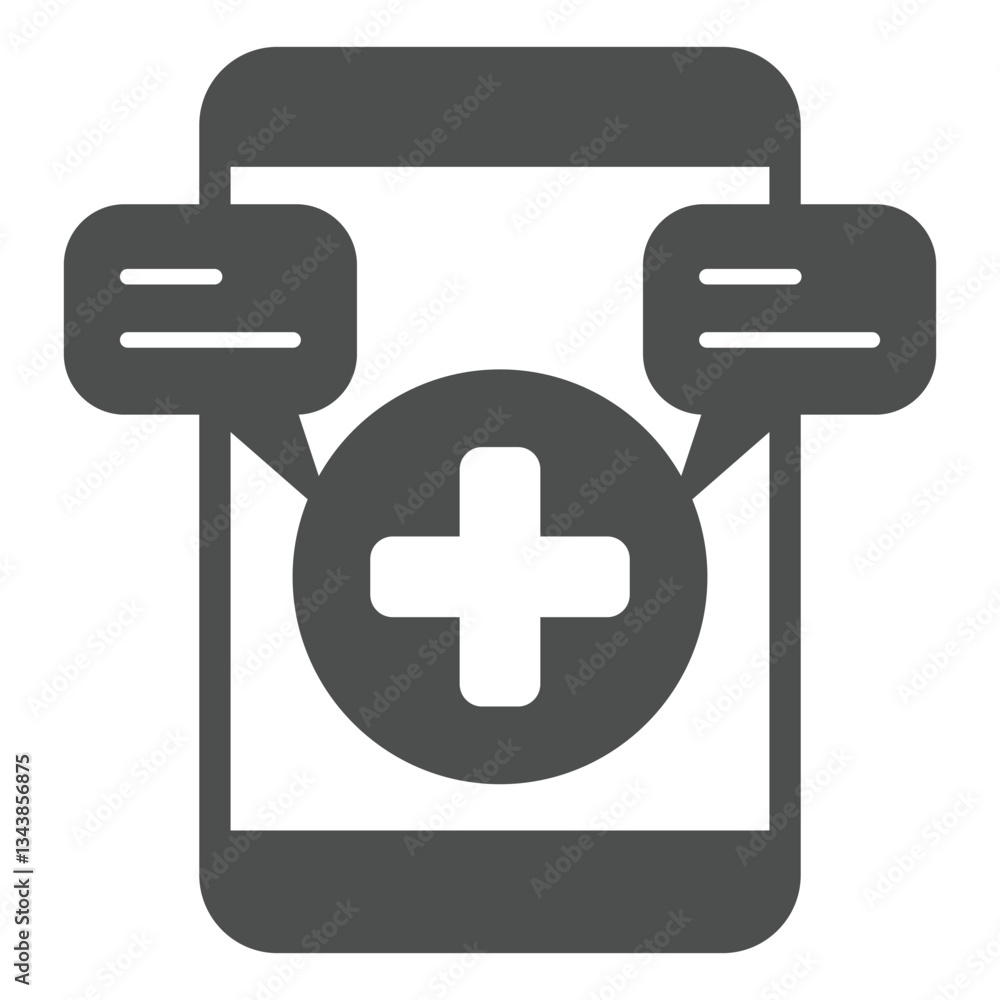 Poster smartphone with medical message solid icon, emergency service concept. vector graphics. warning mess