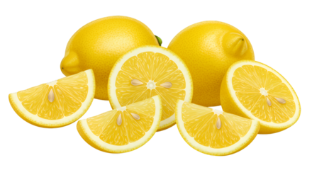 Six Lemons Photorealistic Still Life: Whole, Halved, and Sliced