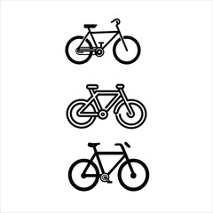 Fototapeta premium Vector logo bicycle, bicycle icon, Esport vector logo three set bicycles with varying designs on white background, minimalistic bicycle graphic design