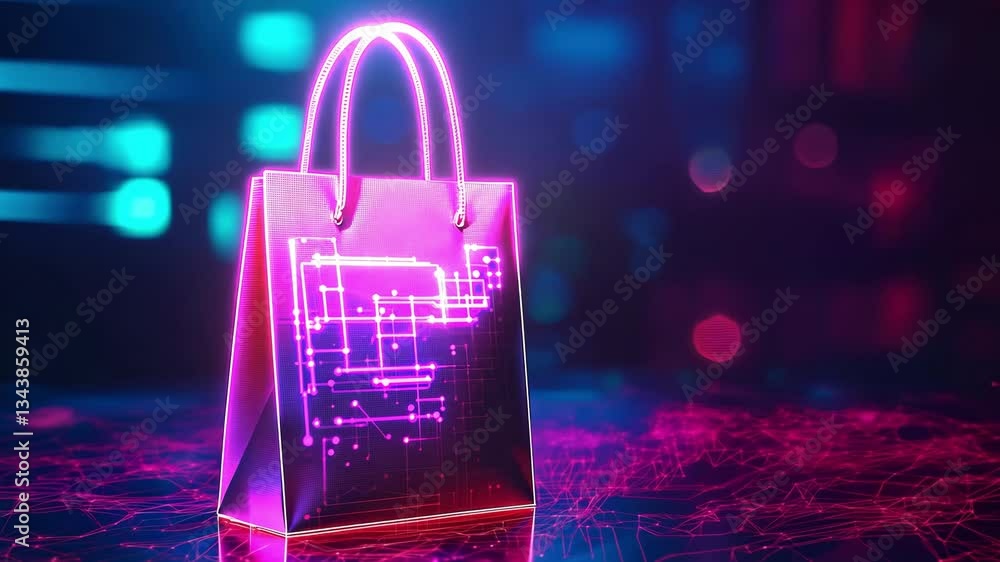 Aufkleber a digital shopping bag with circuit patterns showcases the intersection of retail and technology in 