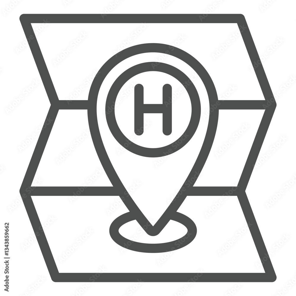 Poster rescue location pointer line icon, emergency service concept. vector graphics. location pin on paper
