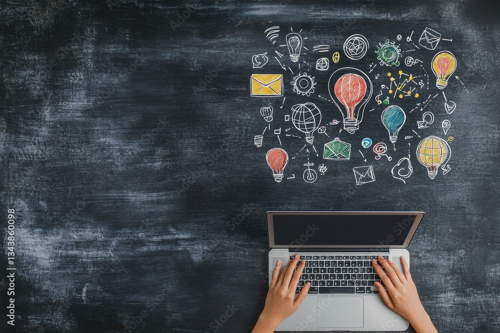 Poster e-learning is represented by the image of a person working on a laptop computer