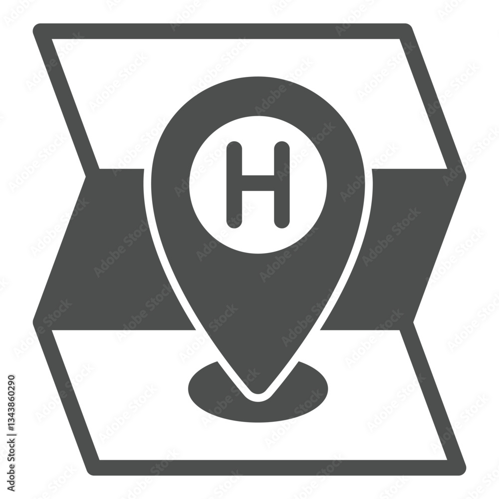 Poster rescue location pointer solid icon, emergency service concept. vector graphics. location pin on pape