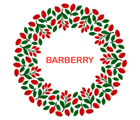 Barberry circle frame. Round fresh summer juicy berry border. Flat Vector illustration on white background