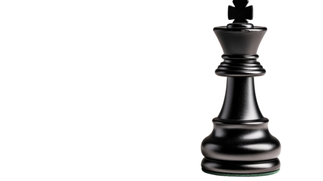Power Play: A meticulously crafted black chess king, symbolizing strategy, leadership, and intellectual prowess, stands tall with a minimalist background