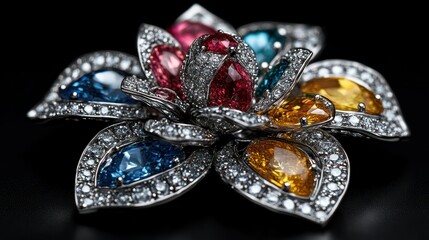 Exquisite colorful gemstone flower brooch