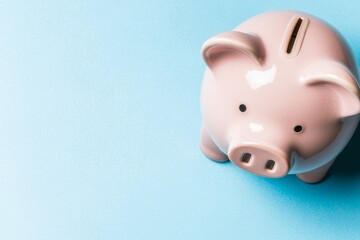 A pink piggy bank set against a blue background, seen from the side, symbolizes the notion of saving and preserving money