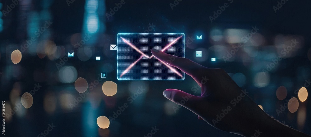 Poster email is represented by the image of a hand pressing a button on a screen displaying technology