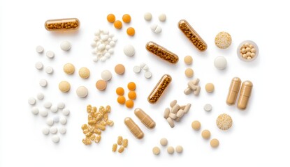 Assorted vitamins and supplements on a white background.