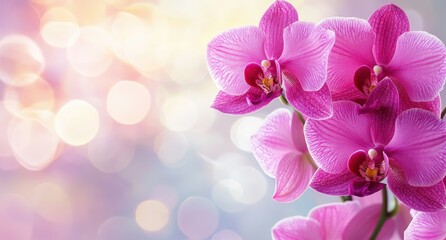 Fototapeta premium Elegant pink orchids with a dreamy bokeh background.