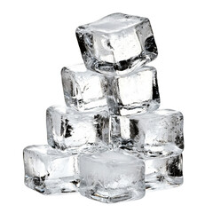 Clear ice cubes stack isolated on a transparent background