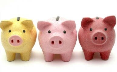 A transparent background isolates three small piggy banks in this picture