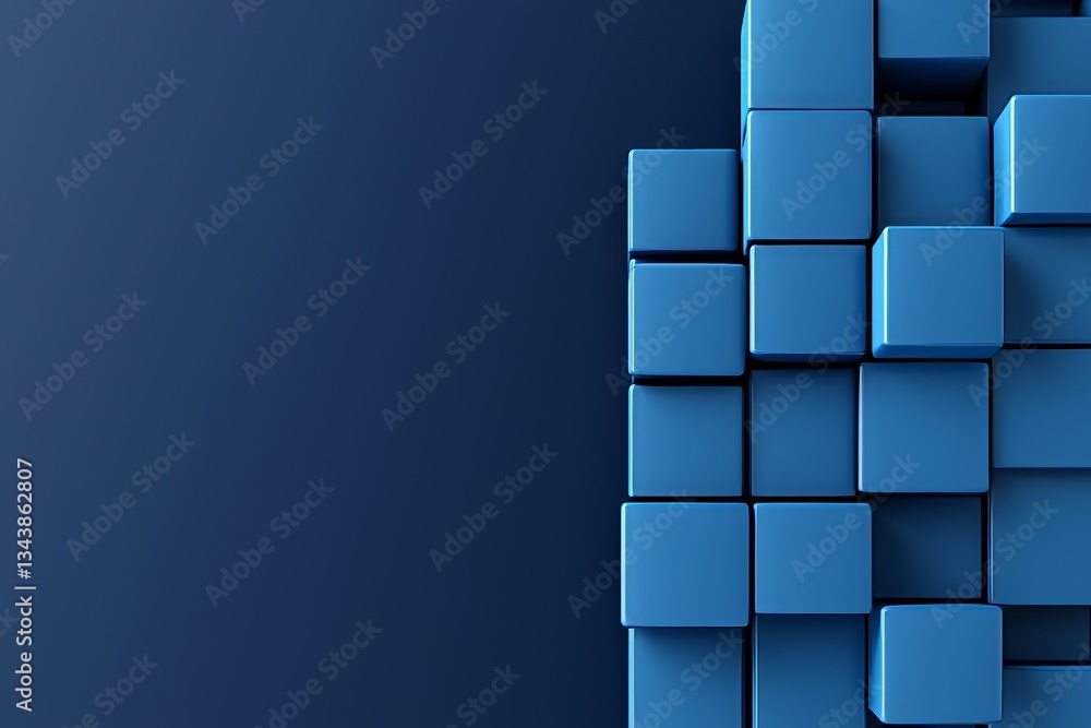 Poster the concept of technology is illustrated through a 3d rendering of a blockchain cubic design, compri
