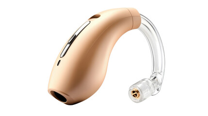 Hearing Aid: A close-up shot of a modern hearing aid, highlighting its sleek design and advanced technology, essential for enhancing audibility and communication.