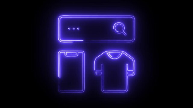 Glowing neon product categories icon isolated on black background. HD Video motion graphic animation