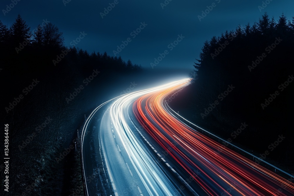 Poster light trails form the backdrop of a digitized and networked environment
