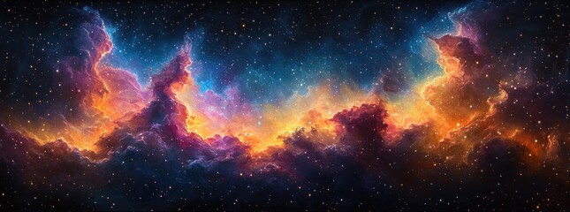 Vibrant Cosmic Nebula with Purple and Blue Hues Glowing Stars and Ethereal Light