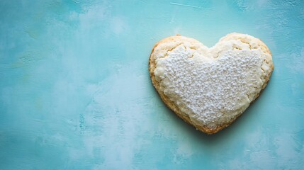 Obraz premium Heart shaped cookie powdered on blue background