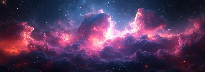 Fototapeta premium Cosmic Nebula and Sparkling Stars in Vibrant Purple and Pink Night Sky
