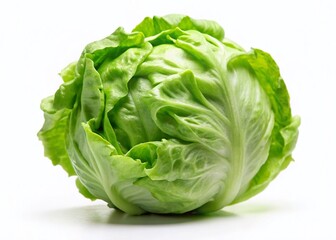 Obraz premium Crisp Green Iceberg Lettuce Isolated on White - Minimalist Stock Photo
