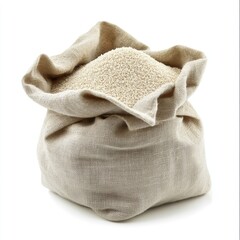 A brown burlap sack full of coffee and wheat seeds, isolated on white canvas
