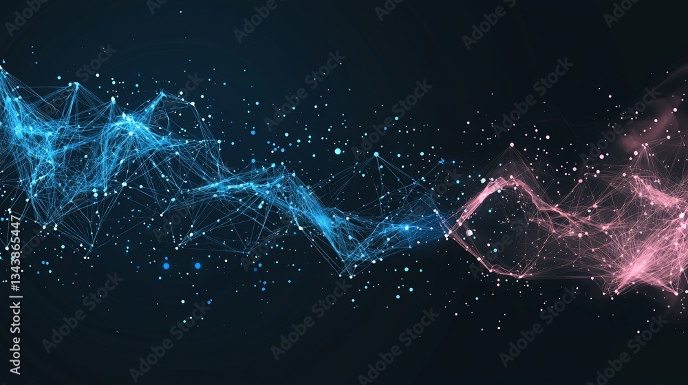 Poster the main visual for a business ppt is set against an abstract blue particle technology background
