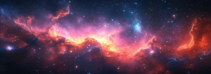 Naklejka premium Vibrant Cosmic Nebula with Stars and Swirling Colors in Deep Blue Magenta and Violet