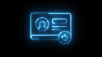 Glowing neon member card icon isolated on black background. HD Video motion graphic animation