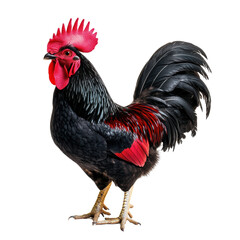 Fototapeta premium Striking Black and Red Rooster Portrait on a white background.