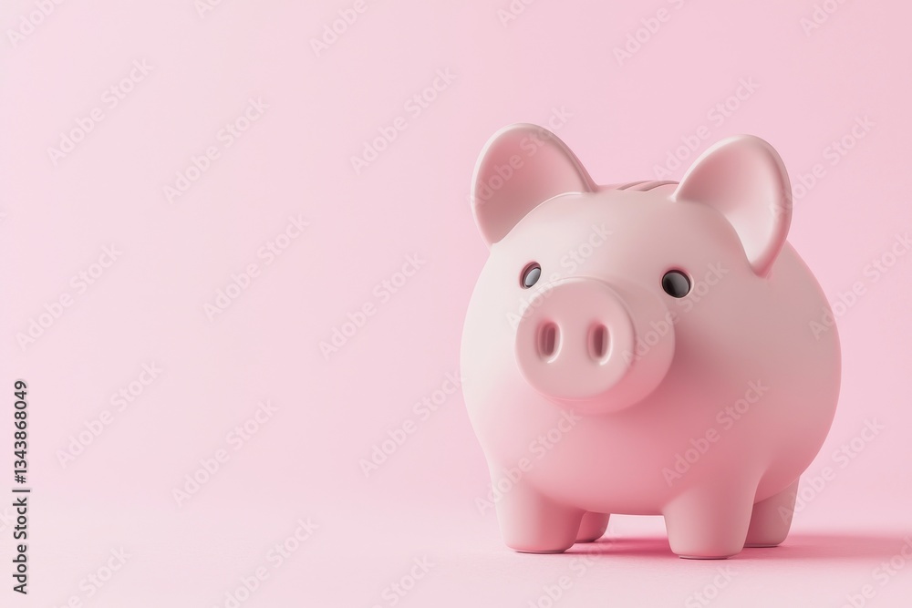 Poster a pink piggy bank is displayed in the image, positioned to face the viewer directly, with a slot for