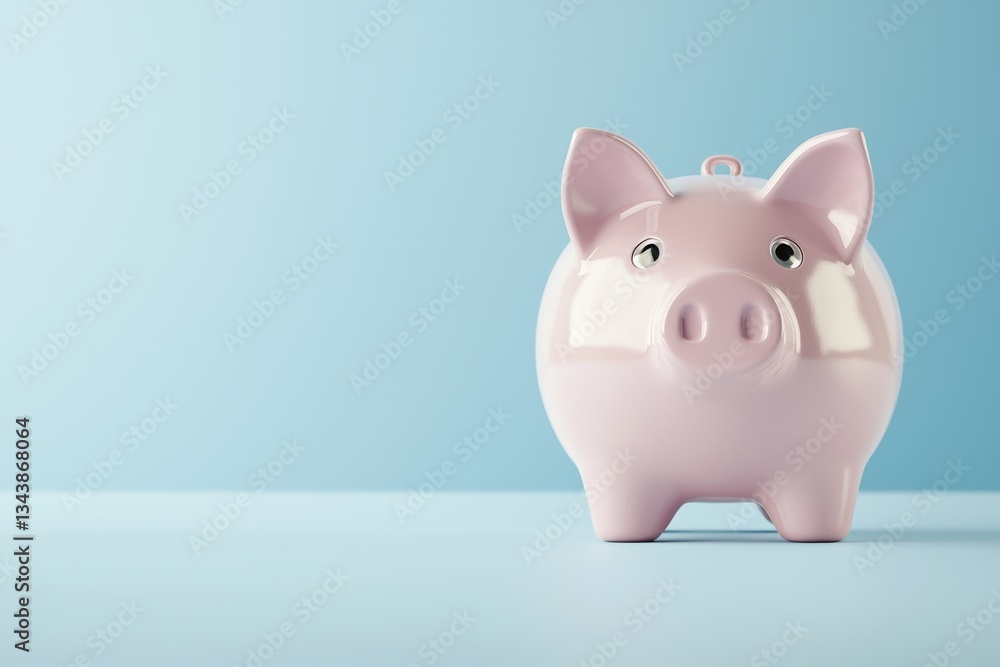 Poster the picture presents a piggy bank that is pink in color, oriented towards the viewer, and equipped w