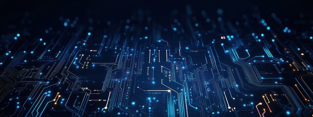 Obraz premium Futuristic Digital Circuit Board Pattern Abstract Technology Background with Glowing Neon Blue